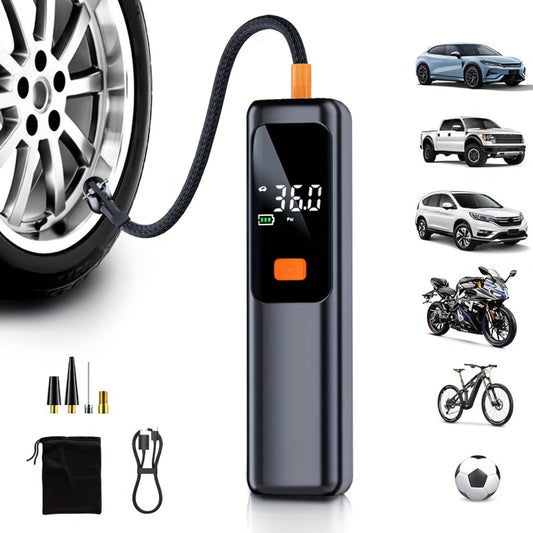 Portable Tire Inflator Wireless Air Compressor with Digital LED Display Auto Pressure Detection USB-C Rechargeable for Car Bicycle Motorcycle Basketball