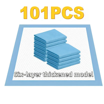 Six-Layer Disposable Pet Pads with 50, 101 or 200-Piece Pack Options and Blue-White Design