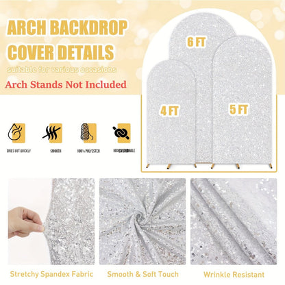 Three-Size Wedding Arch Cover Set for 4, 5 and 6-Foot Frames in Nine Metallic Sequin Color Options