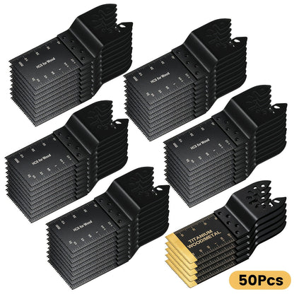 Oscillating Multi-Tool Blade Set with Titanium-Coated Quick-Release Blades in 18, 28 or 50-Piece Options