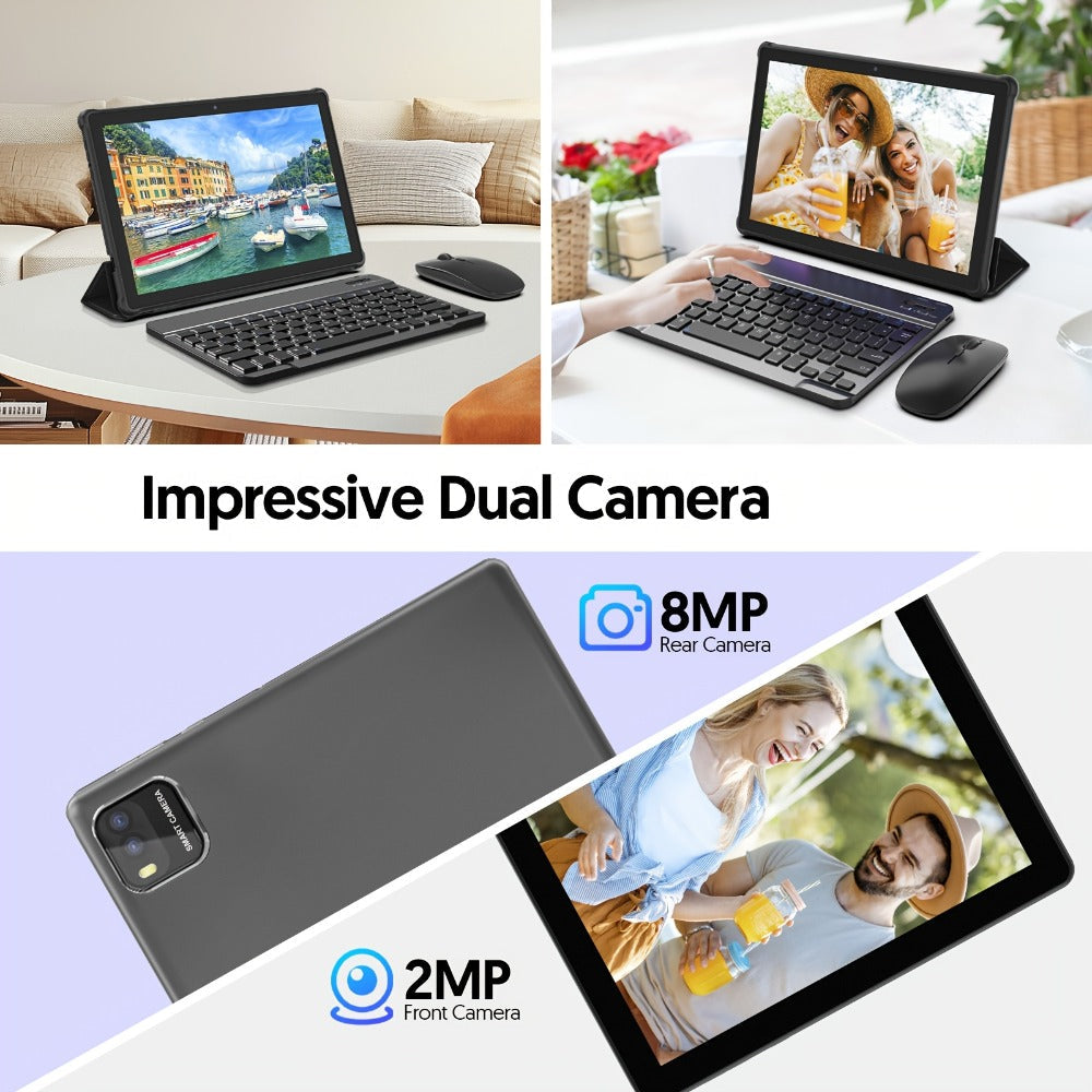 10 Inch 2-in-1 Android 14 Tablet with Keyboard Mouse Stylus – 6GB RAM 64GB ROM 1TB Expandable, WiFi 6, 6000mAh Battery, Quad-Core, Dual Camera, GMS Certified Tablet PC