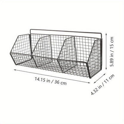 Black Wall-Mounted Wire Storage Basket with Open Front in Two- or Three-Grid Width Options