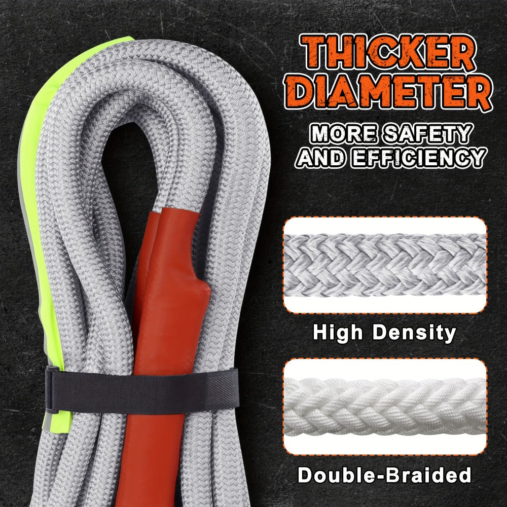 Recovery Tow Strap Heavy Duty - Up to 48000 LBS Break Strength, Kinetic Tow Rope with 2 D-Ring Shackles, Reflective Safety Flag & Storage Bag, for Truck Jeep ATV SUV UTV Off Road