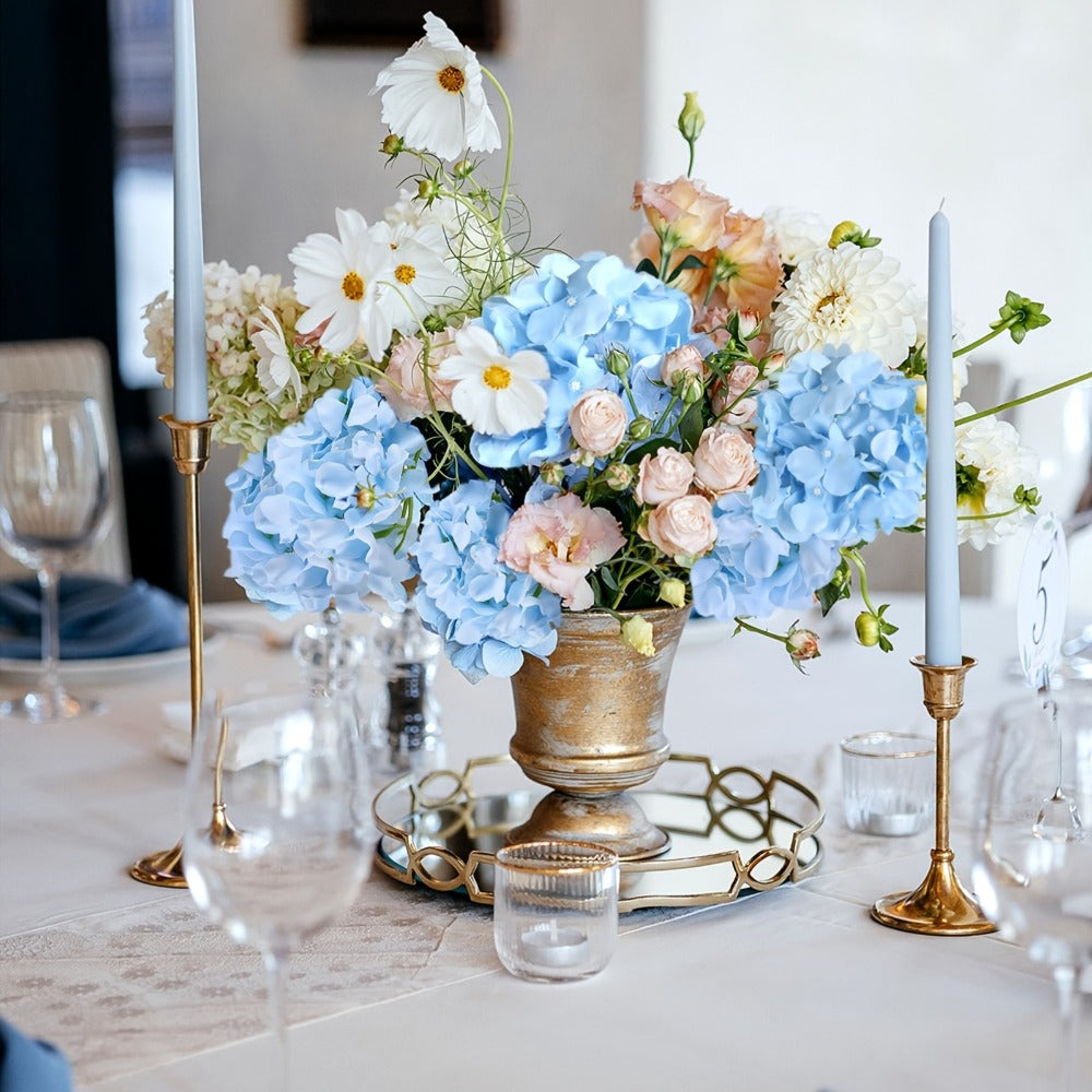 Artificial Flowers 72-Piece Silk Hydrangea Set with Flexible Stems in Blue Purple Pink or Champagne