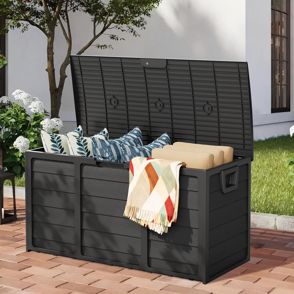 Outdoor Storage Box 75 Gallon Resin Deck Box with Handles – Waterproof Lockable Container for Pool Accessories, Garden Tools, Camping Gear & Patio Storage, Easy Assembly
