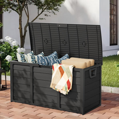 Outdoor Storage Box 75 Gallon Resin Deck Box with Handles – Waterproof Lockable Container for Pool Accessories, Garden Tools, Camping Gear & Patio Storage, Easy Assembly