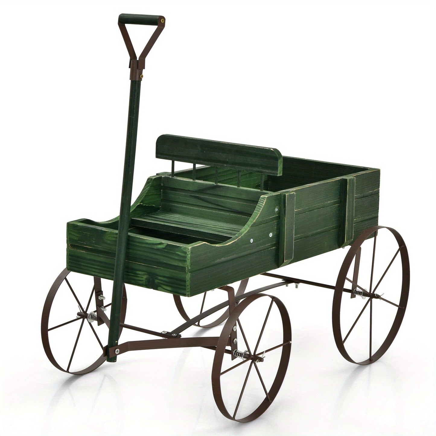 Garden Wagon Planter with Four Decorative Wheels, Pull Handle and Two-Section Bed in Five Colors