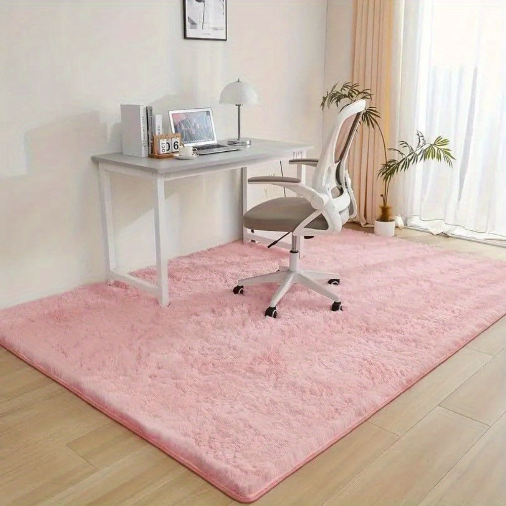 Area Rug Pink Soft Shaggy Design in Four Sizes with Placement Stickers for Bedroom or Dorm