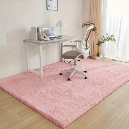 Area Rug Pink Soft Shaggy Design in Four Sizes with Placement Stickers for Bedroom or Dorm