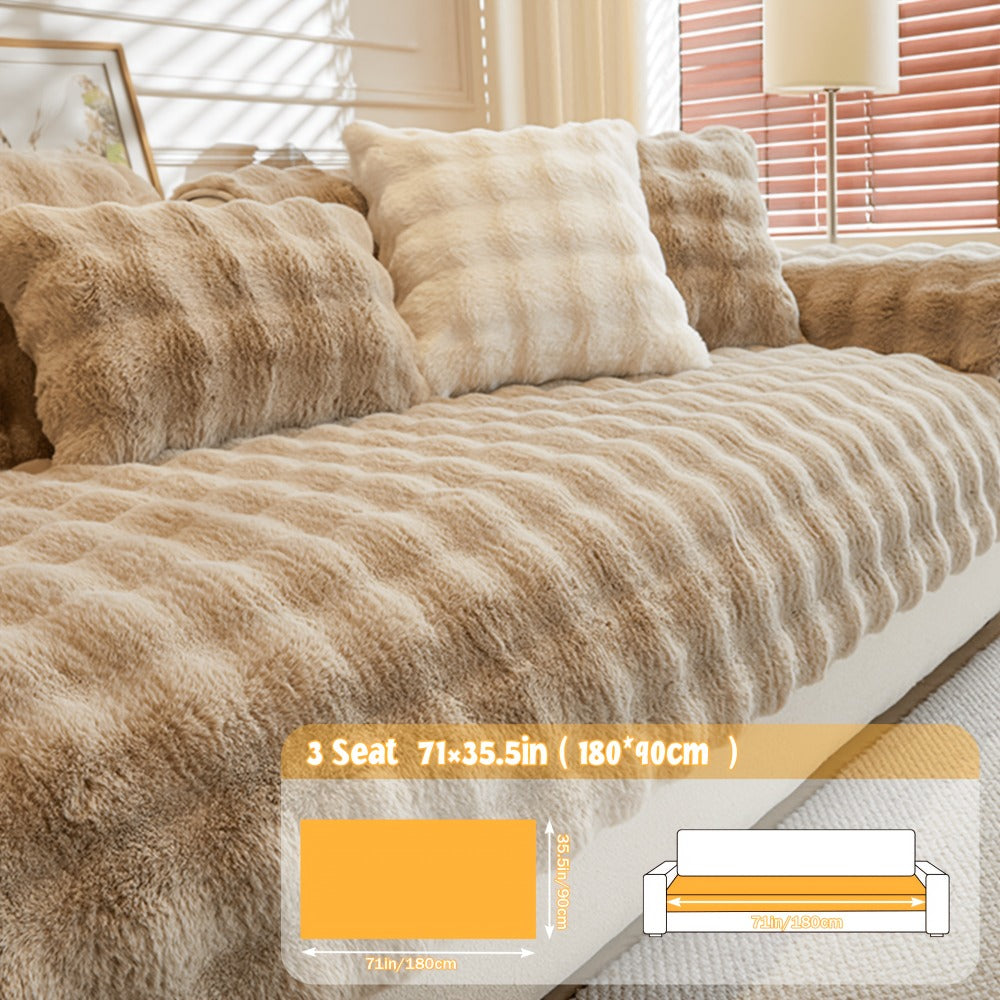 Sofa Cover Bubble Faux Rabbit Fur Panels with Silicone Non-Slip Backing for Seat, Armrest or Backrest