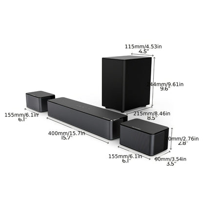 ULTIMEA Poseidon M3T 5.1 Surround Sound Bar with Wireless Subwoofer & Rear Speakers | 350W Home Theater Soundbar, HD eARC, BT 5.3, Adjustable Bass, 3 EQ Modes