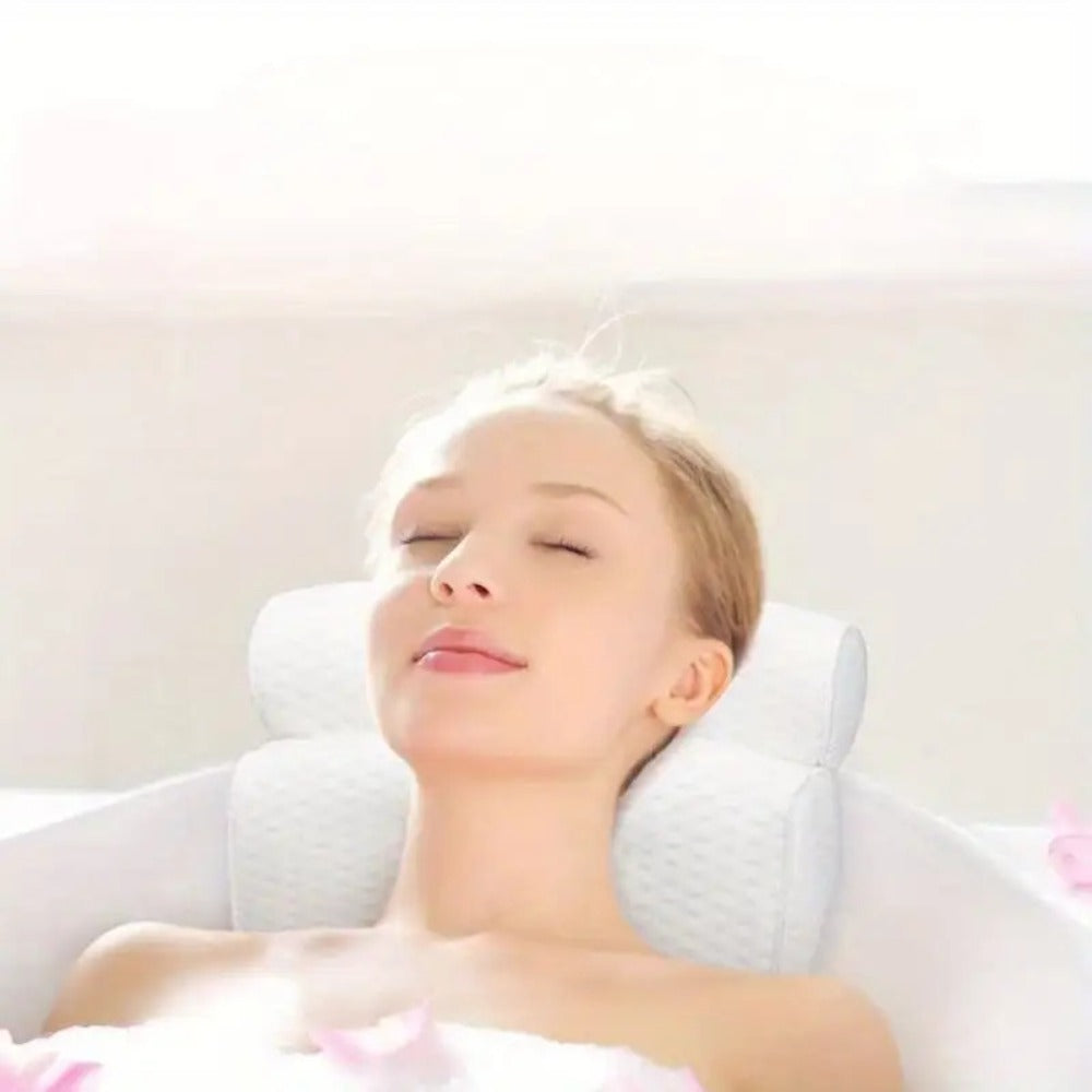 Two-Piece Bathtub Neck and Back Cushion with Six Suction Cups, Hanging Hook and White Mesh Cover