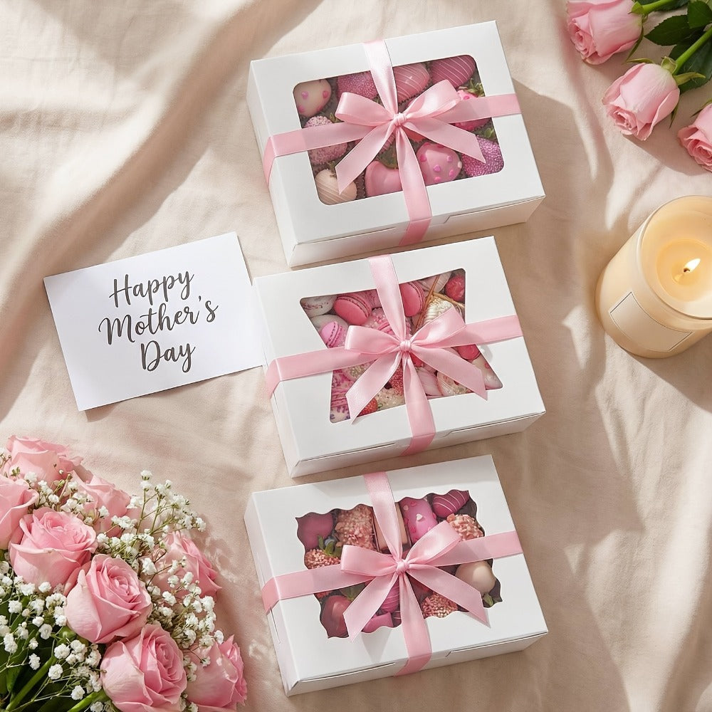 48-Pack White Pastry Boxes with Clear Window, 8 x 6 x 2.5-Inch Size and Fold-Flat Construction