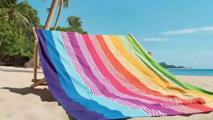 Oversized Rainbow-Striped Beach Towel, 67 x 35.4 Inches, Lightweight Design for Pool, Camping and Travel