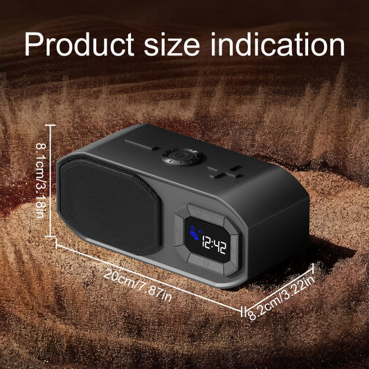 Bluetooth Speaker with Digital Alarm Clock, Fixed-Time Alarm, HD Sound, TWS Stereo Pairing, USB TF Card AUX Input, Type-C Rechargeable, Non-Slip Base, Wireless Bedside Speaker for Home Bedroom Dorm Camping