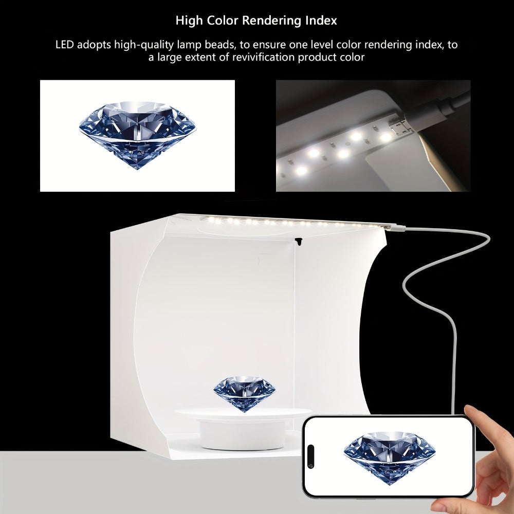 Photo Studio Lightbox Kit with 360 Motorized Turntable 6 Color Backdrops Foldable Fabric Tent USB Powered for Product Photography Smartphones DSLR Jewelry Cosmetics Ecommerce