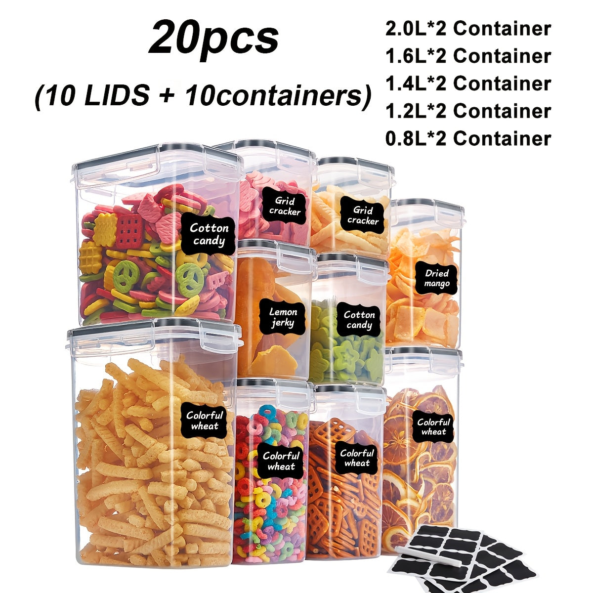 Pantry Jar Food Storage Organizer with Flip-Top Lids, Dishwasher-Safe Plastic and Six Set Sizes