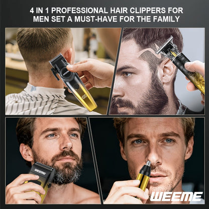 4-Piece Grooming Kit for Men USB Rechargeable Electric Shaver Beard Trimmer Nose Hair Trimmer Hair Clipper System with 8 Guide Combs Gradient Golden Gift for Dad Boyfriend Husband Holiday Travel