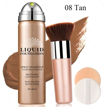 Full Coverage Liquid Foundation Airspray Kit Buildable Formula 6 Shades - Natural Beige Nude Porcelain Tan Medium Natural Satin Finish