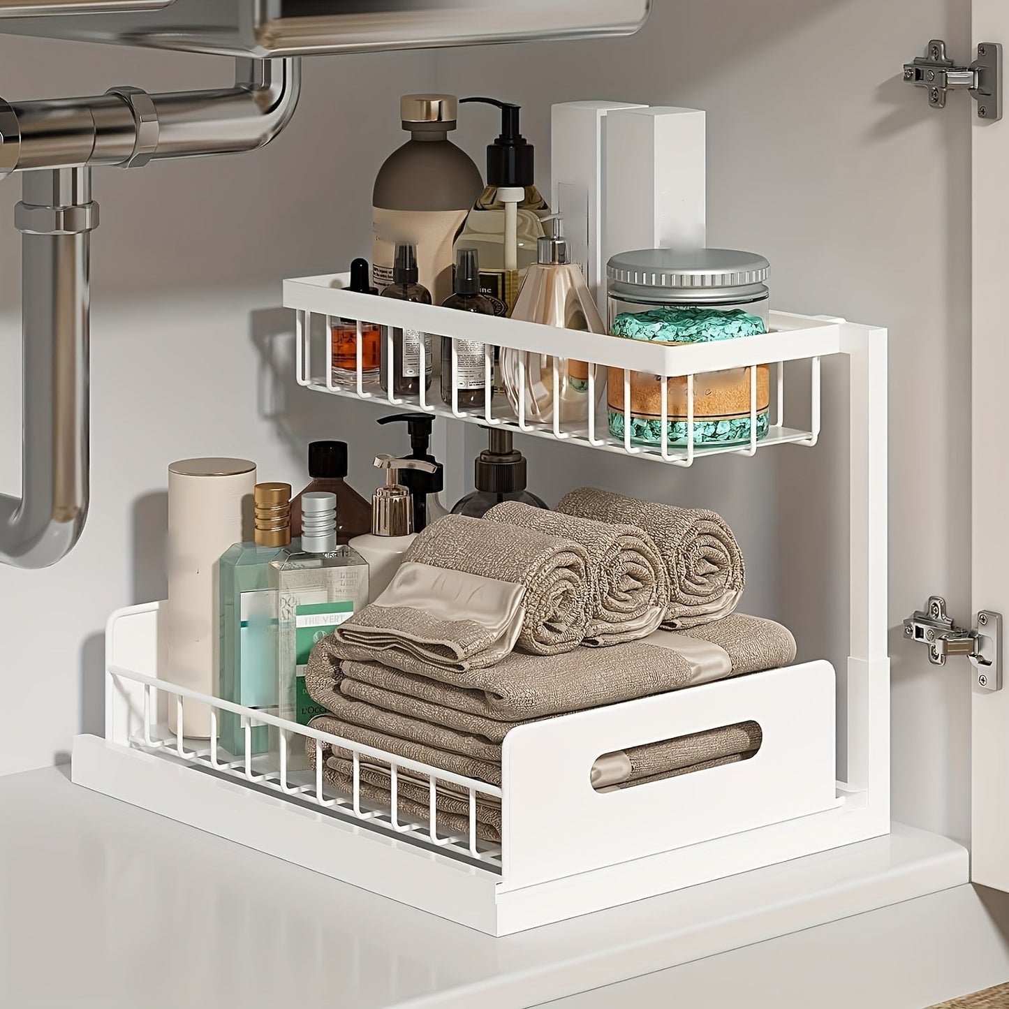 Under Sink Organizer Pull Out 2 Tier Slide Out Cabinet Shelf – Kitchen Bathroom Storage Rack Utility Organizer 1 or 2 Pack