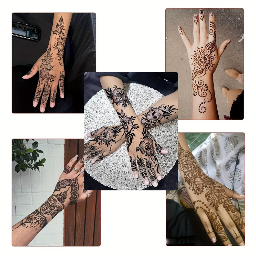 Eight-Piece Hand-Length Tattoo Stencil Set with Floral Patterns for Hands and Forearms in SM010 or SM011