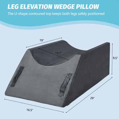 Leg Elevation Pillow Memory Foam Wedge Knee Ankle Support Foot Rest Pillow with Handles Blood Circulation Relief Washable Velvet Cover Post Surgery Recovery