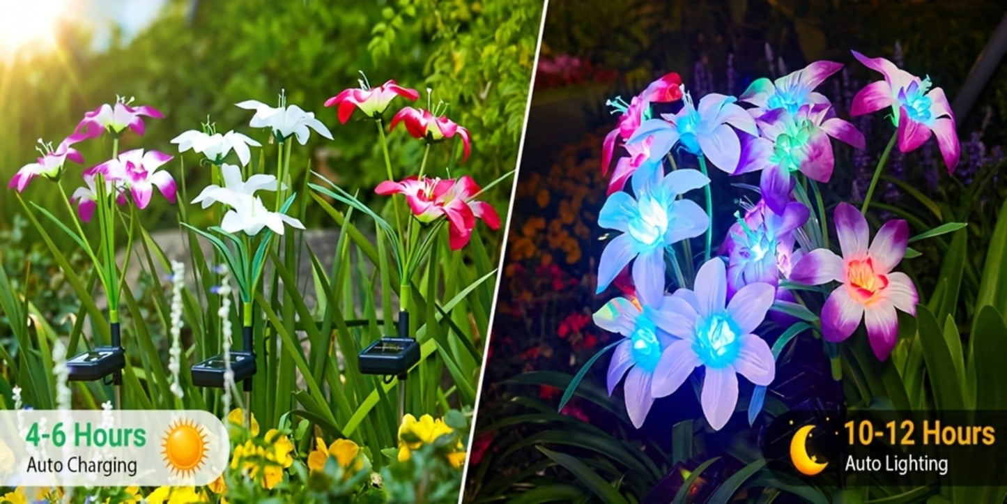 Solar Garden Light Blooming Lily Stakes with 7-Color LEDs and 2, 4 or 12-Pack Options for Outdoor Garden Decor