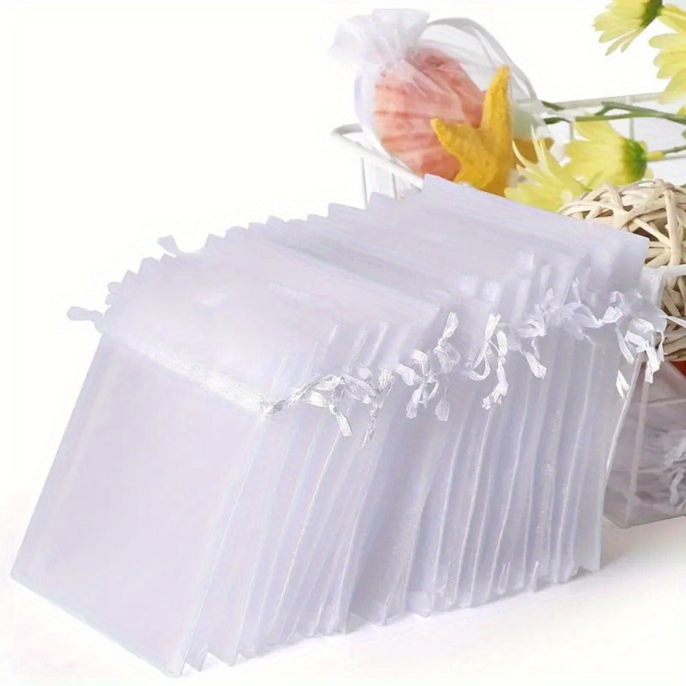 Organza Drawstring Gift Bags, 200-Piece Mixed-Color Set in 2.76 x 3.54 or 3.94 x 5.90 Inch Sizes for Favors and Jewelry