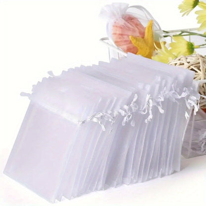 Organza Drawstring Gift Bags, 200-Piece Mixed-Color Set in 2.76 x 3.54 or 3.94 x 5.90 Inch Sizes for Favors and Jewelry