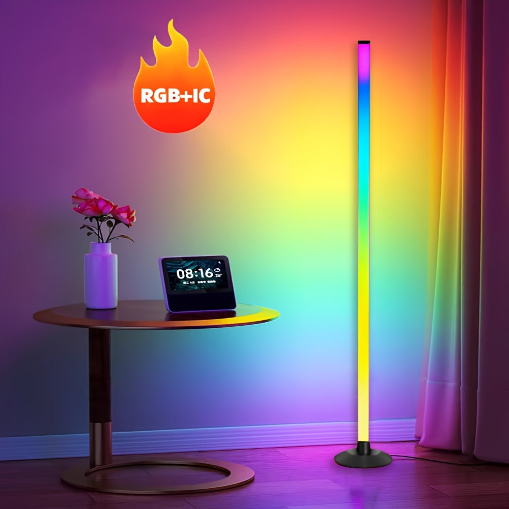 Slim RGB+IC Corner Floor Lamp with Segmented Light Bar, App and Remote Controls, Music Sync and One- or Two-Lamp Options