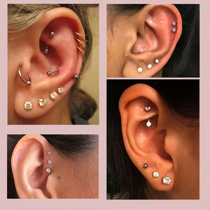 Ear Piercing Gun Kit Reusable Stainless Steel 24 Ear Studs 10 Cubic Zirconia CZ Fashion Earrings Marking Pen - Complete Body Piercing Set for Ear Nose Lobe Helix Cartilage at Home & Studio