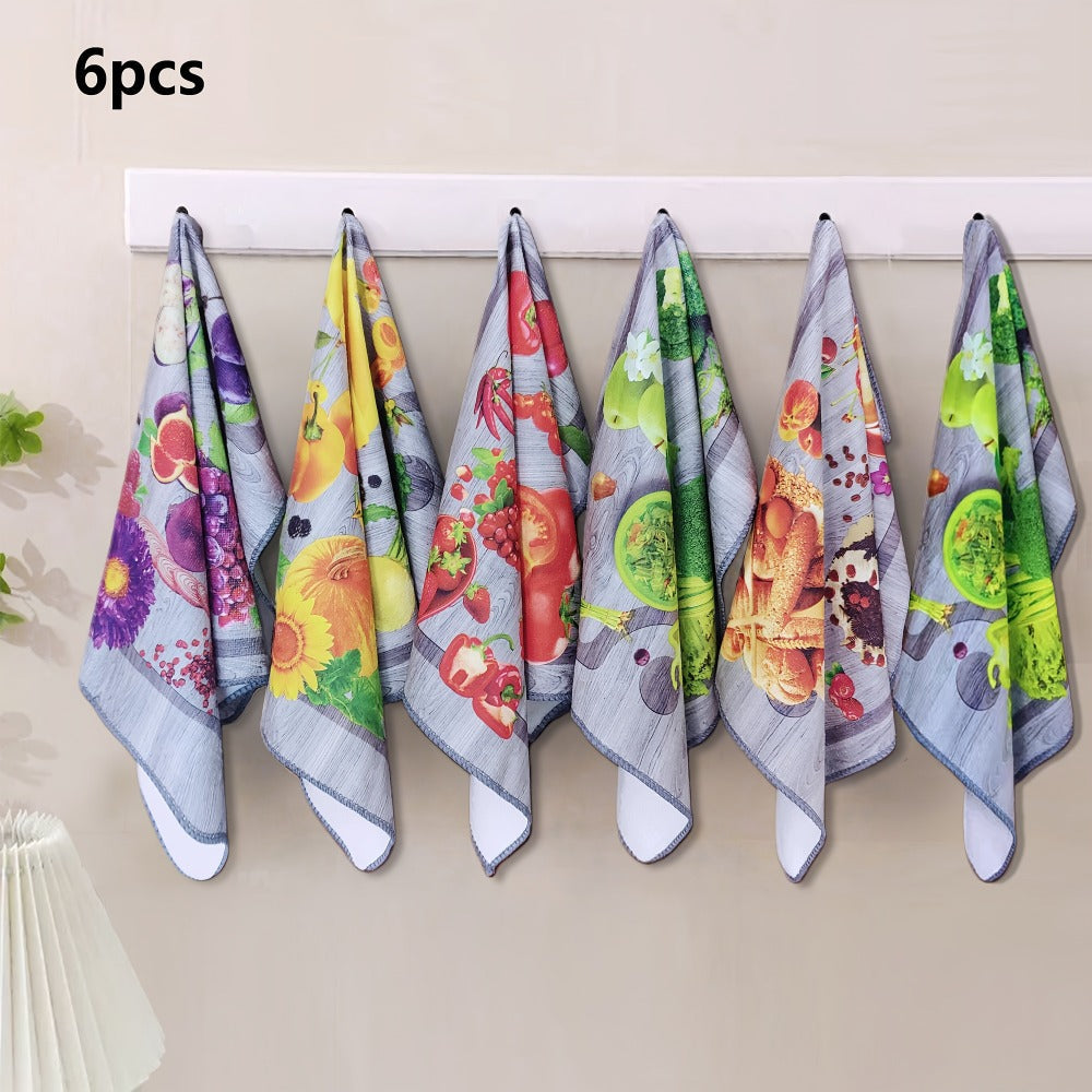 Six-Piece Printed Kitchen Towel Set, Approximately 60 x 40cm Each in Combination A or B Designs
