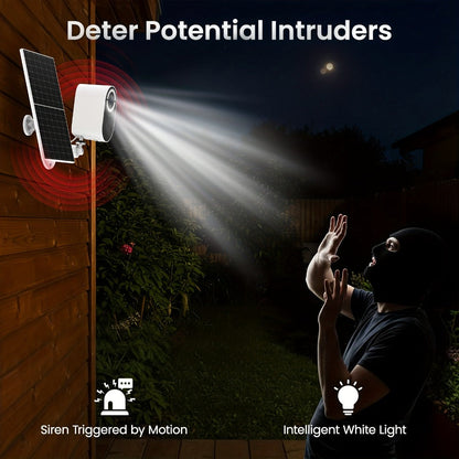 Security Camera 2K Solar Outdoor Model with Color Night Vision, Two-Way Audio, Human-Figure Alarm and Four Bundles