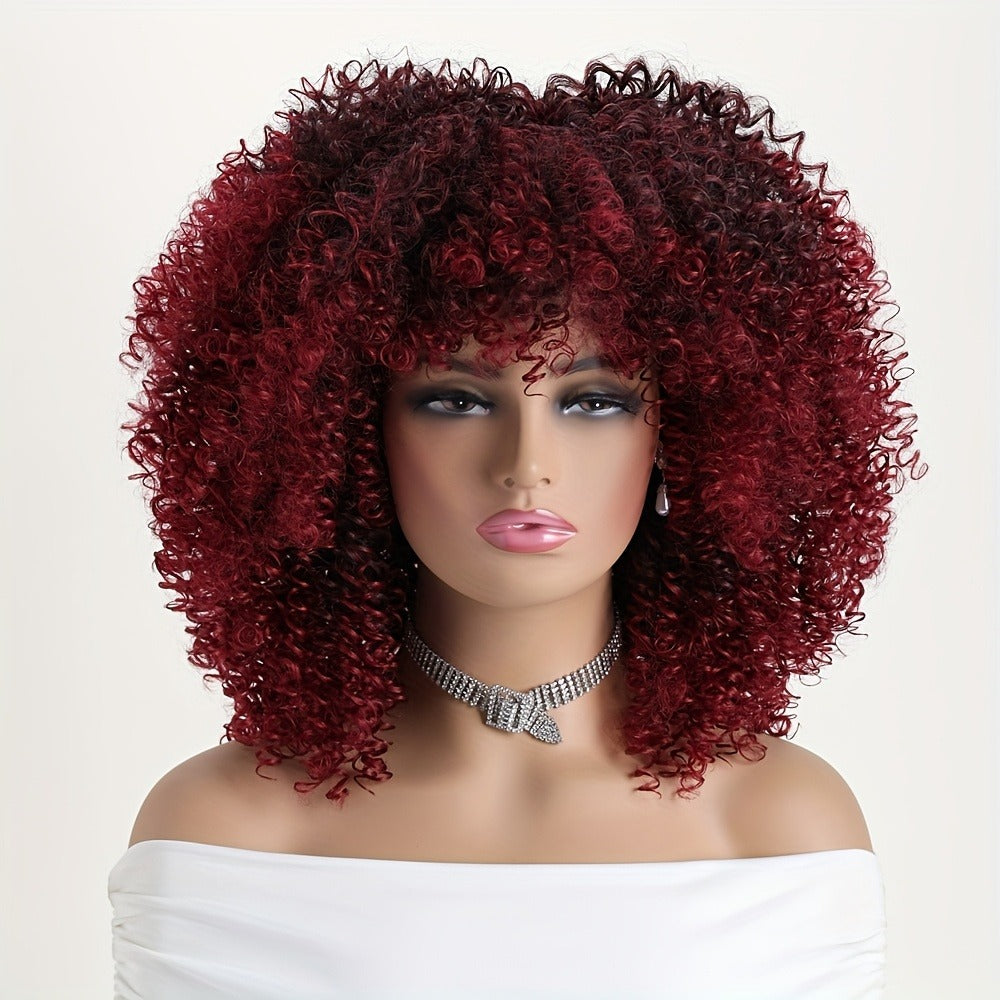 Synthetic Wig 16-Inch Kinky Curly Afro with Elastic Net Cap in 18 Color Options for Cosplay Looks