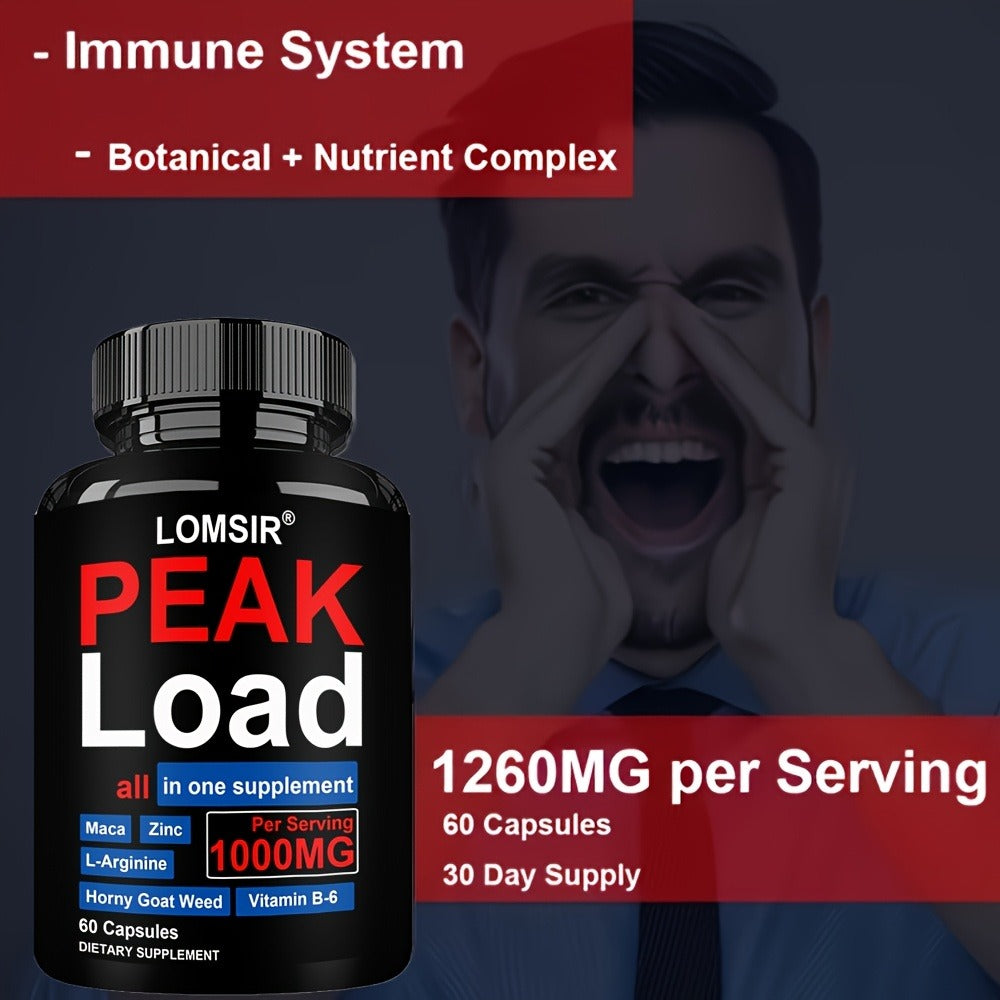 Men's 7-in-1 Performance Capsules 1000mg with L-Arginine, Zinc & Vitamin B6 - Botanical Blend for Energy, Testosterone, Blood Flow & Male Vitality - Stimulant-Free Daily Supplement 60 Count