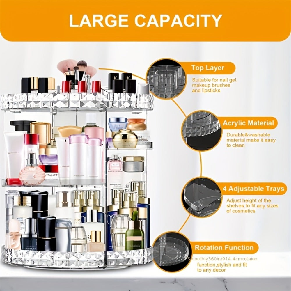 Rotating Makeup Organizer with Seven Adjustable Shelf Heights in White, Blue or Gray Checkout Options
