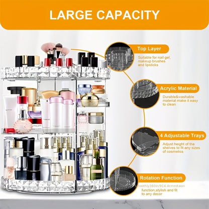 Rotating Makeup Organizer with Seven Adjustable Shelf Heights in White, Blue or Gray Checkout Options