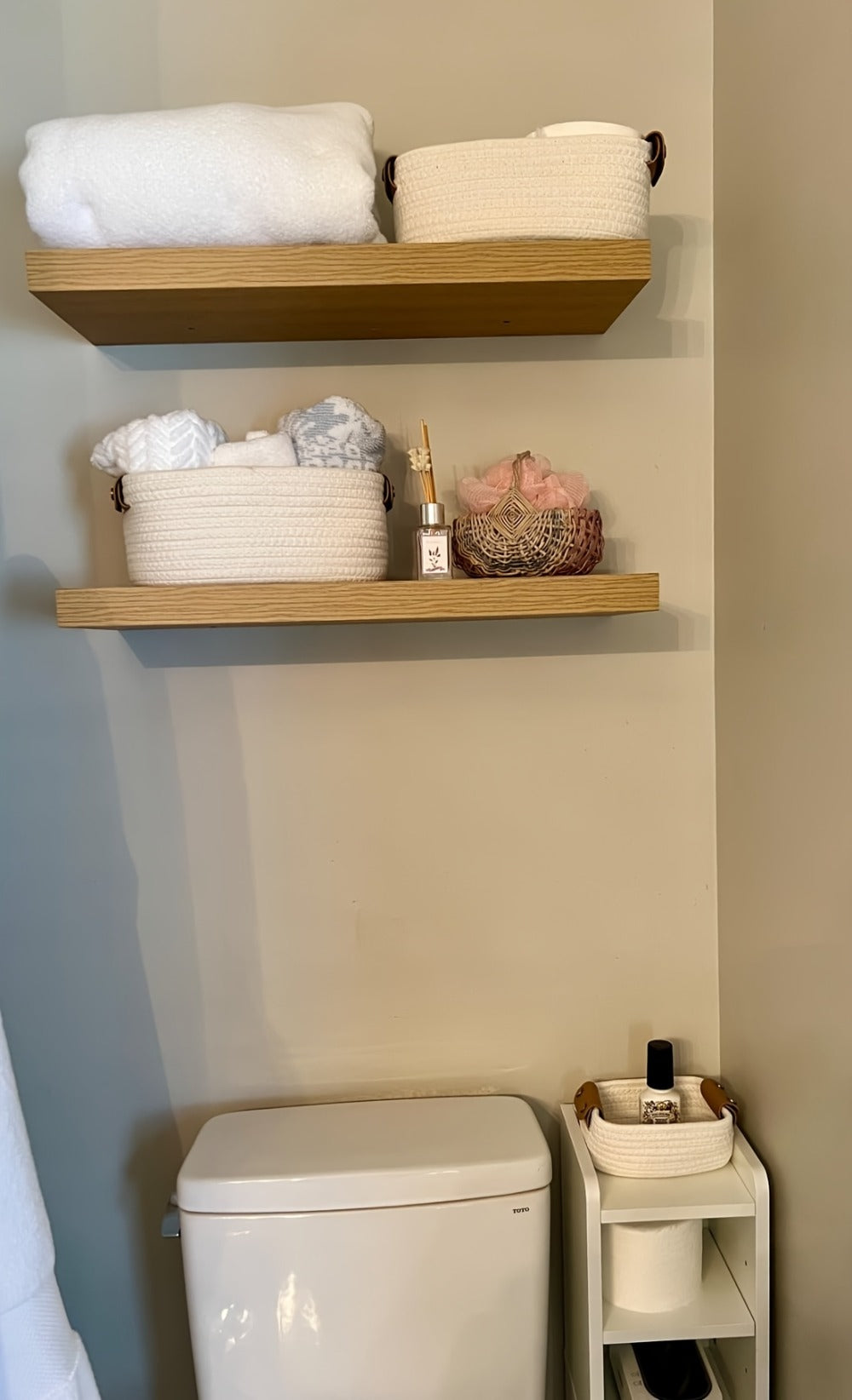 Cotton Rope Storage Baskets Set of 5 with Leather Handles in Four Color Options for Home Organization