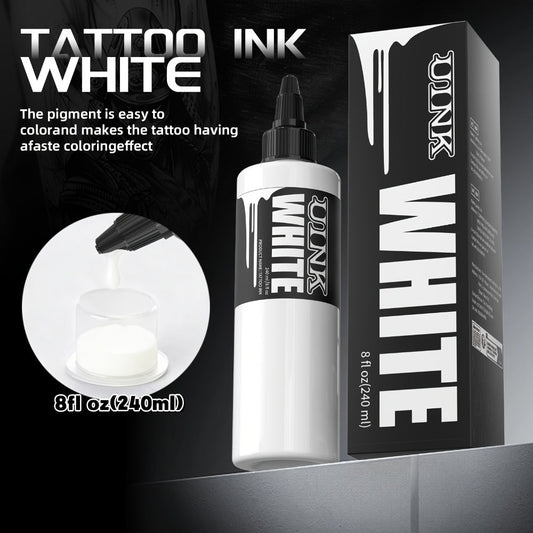Large Capacity Tattoo Ink 8.12oz 240ml Black & White - UINK Professional Formula for Line Work Shading Coloring Body Art, High Volume Studio Supply for Beginners & Artists