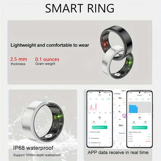 Smart Ring Fitness & Health Tracker for Men & Women – Heart Rate, Sleep, Steps, Calories, Body Temp & HRV Monitoring, IP68 Waterproof, iOS & Android Compatible