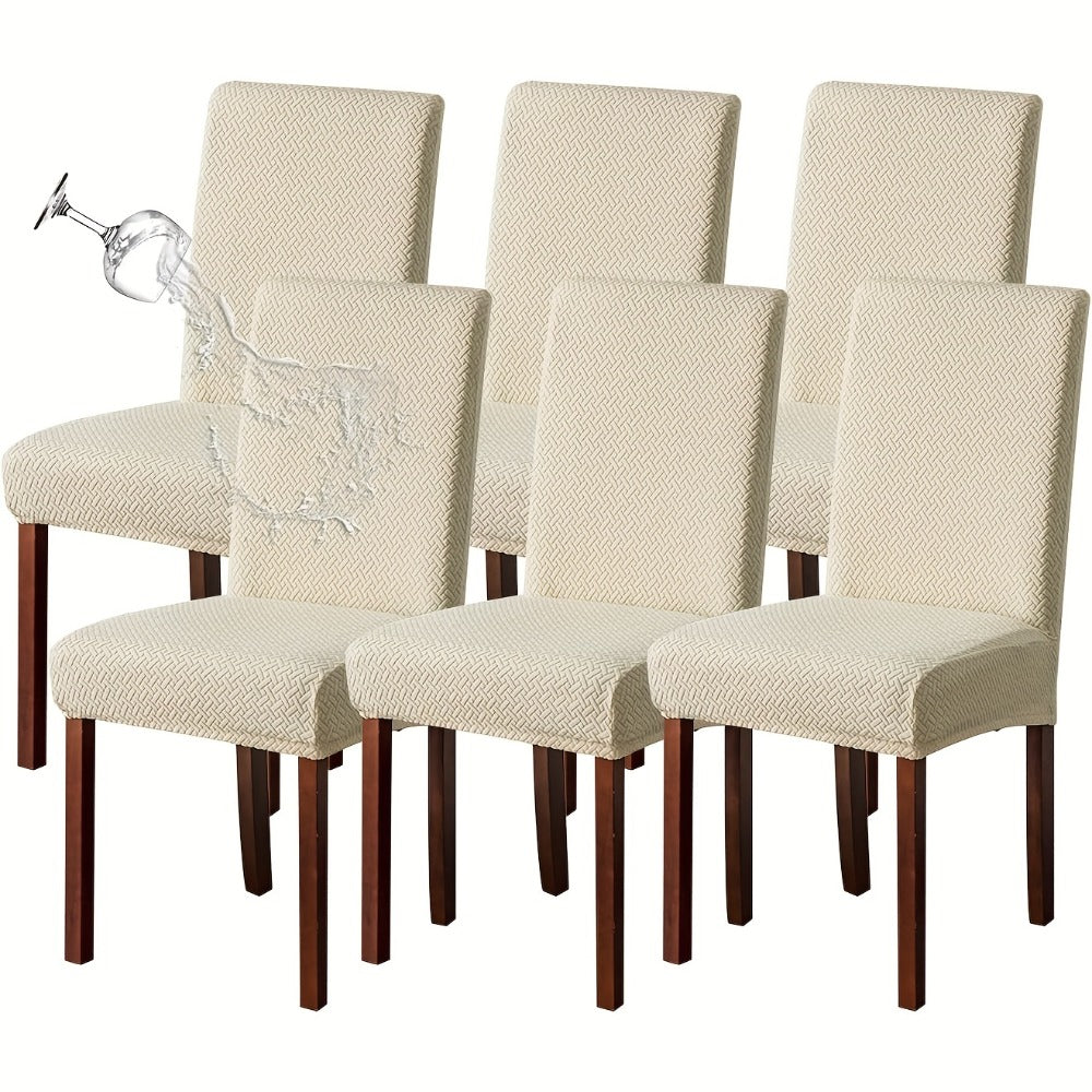Textured Stretch Dining Chair Covers in Beige, Gray, Chocolate, Black, Khaki or Burgundy, Four- or Six-Piece Sets