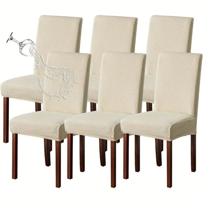 Textured Stretch Dining Chair Covers in Beige, Gray, Chocolate, Black, Khaki or Burgundy, Four- or Six-Piece Sets