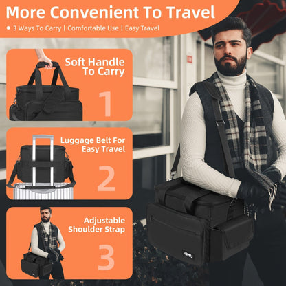 DJ Gig Bag with Removable Dividers, Padded Controller Mixer Carrying Case, Modular Interior, Touring Studio Travel Ready