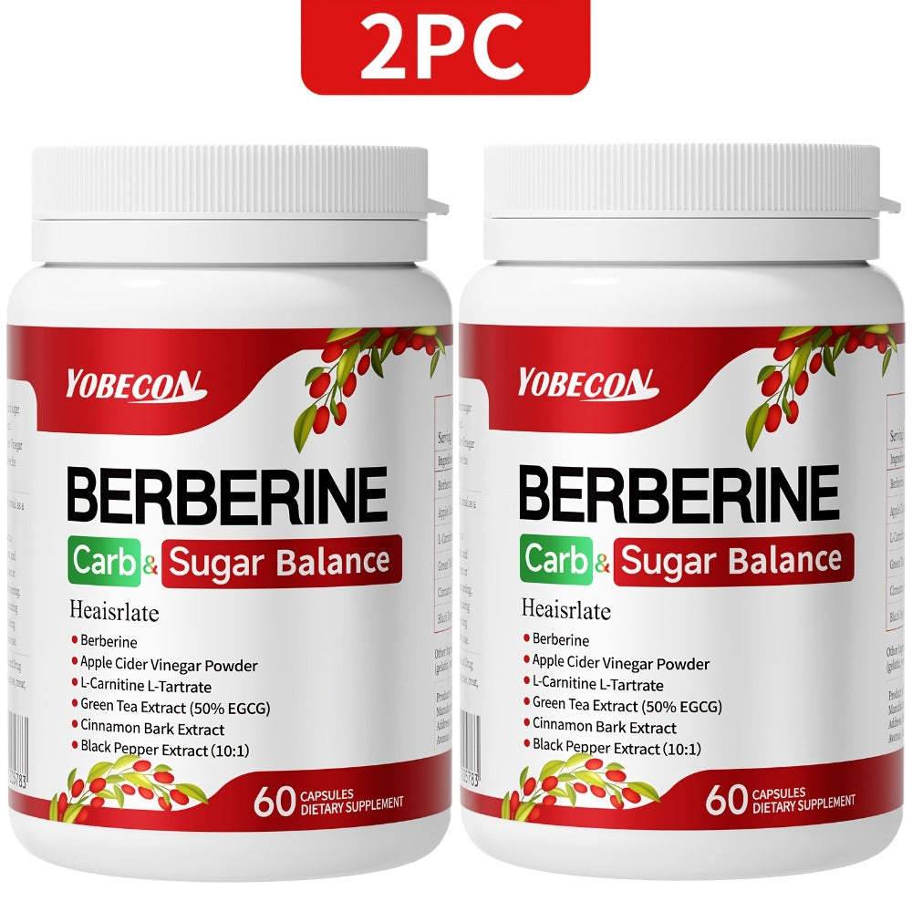 Dietary Supplement Berberine Capsules with Apple Cider Vinegar, Cinnamon and Green Tea, 60 Count