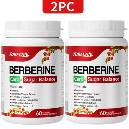 Dietary Supplement Berberine Capsules with Apple Cider Vinegar, Cinnamon and Green Tea, 60 Count