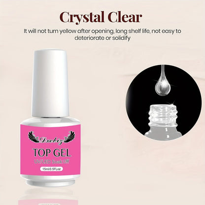 Gel Nail Base & Top Coat Kit 3pcs No-Wipe Glossy & Matte Top Coat + Base Gel — Long-Lasting Soak-Off LED Salon Nail Art Complete System 0.51oz Each for Home & Salon