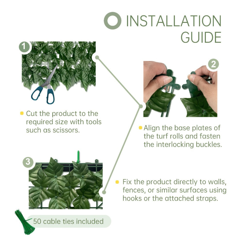 Artificial Ivy Privacy Fence Screen in 13 Size Options with Cuttable Green Leaf Panels for Patio or Balcony