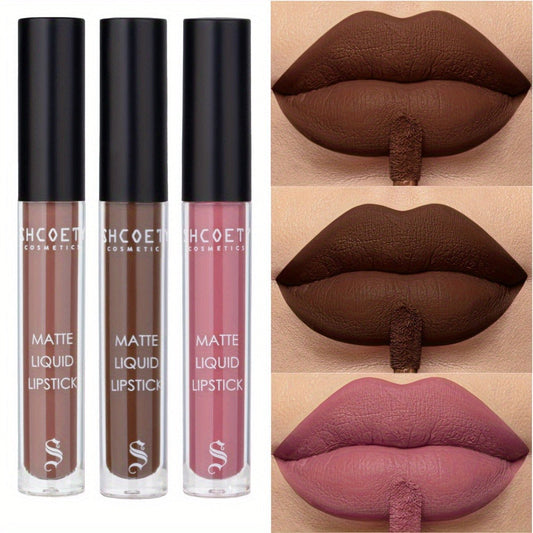 Bear Lip Glaze Set 3 Colors — Cute Bear Packaging Velvet Matte Waterproof Liquid Lipstick in Brown Pink & Red, Non-Stick Non-Greasy Long-Lasting Formula, Gift for Women Girls & Beauty Lovers