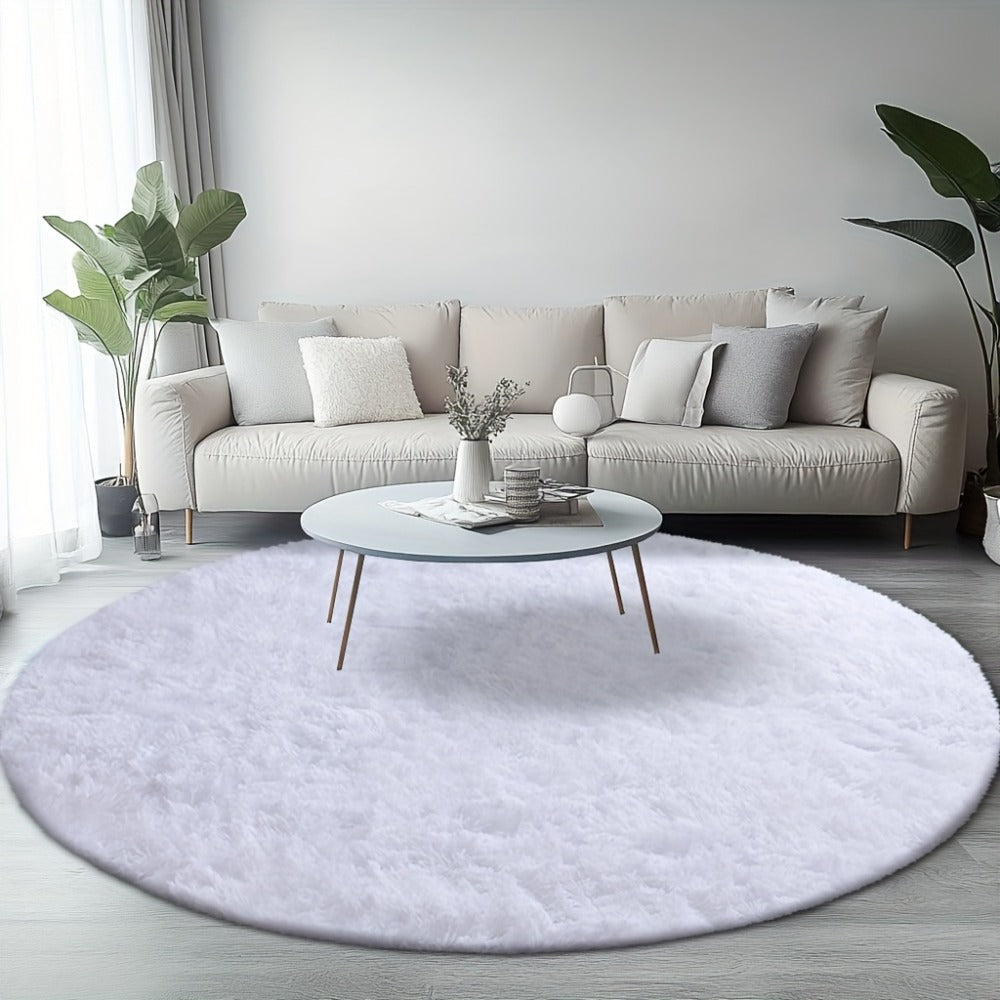 Area Rug, Round Shaggy Plush Carpet in Seven Colors and 4-, 5- or 6-Foot Diameters with Spot-Clean Care