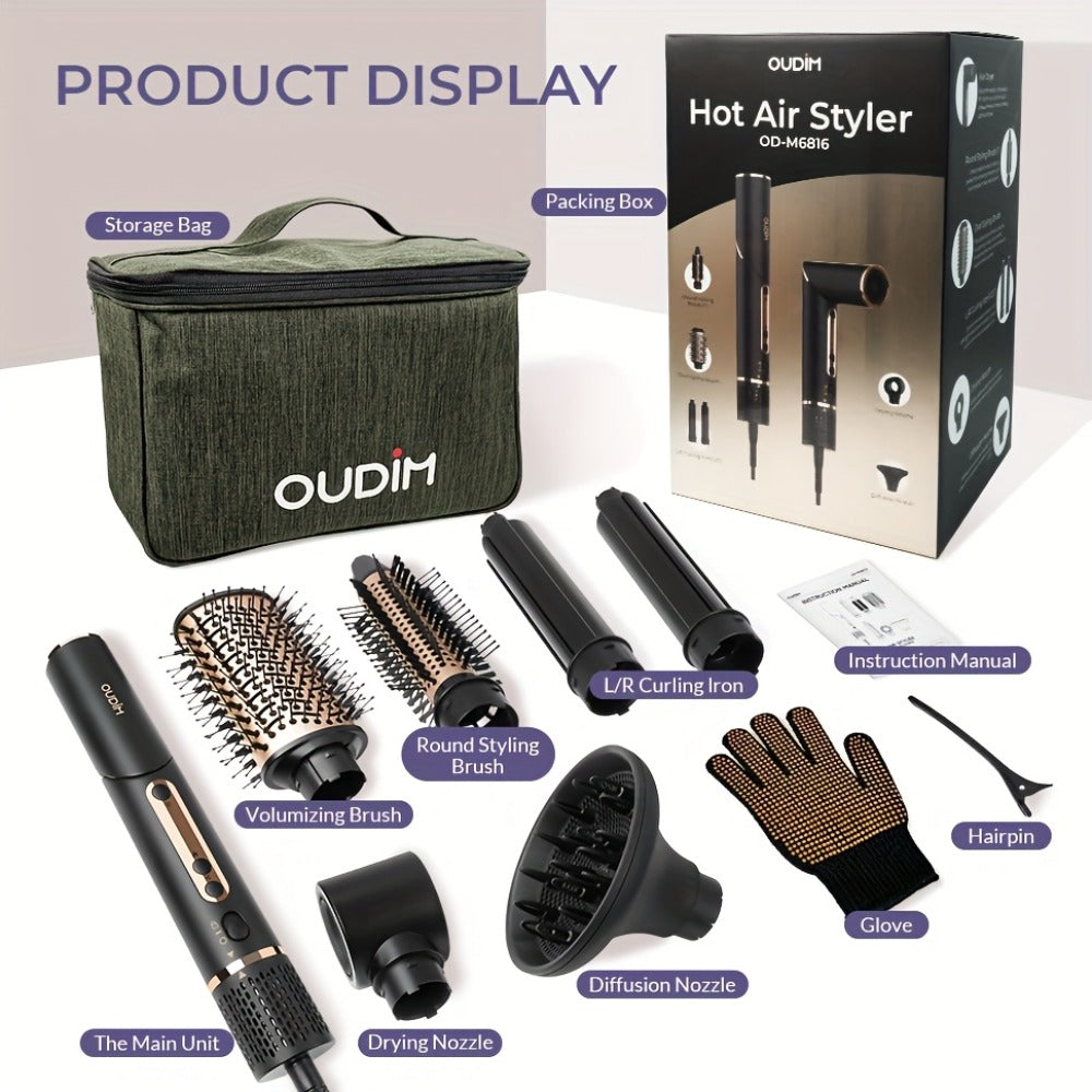 OUDIM 6-in-1 Hot Air Brush Hair Styling Tool with 110,000 RPM Motor, Foldable Handle and Storage Bag